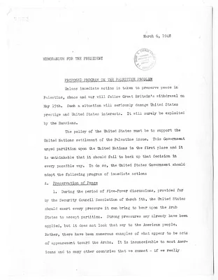Memorandum for President Harry S. Truman, Proposed Program on the Palestine Problem