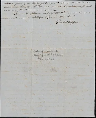 Copy of a letter George Coffin to Jewett and March, 10 January 1849