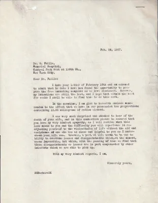 Letters Sent to Dr. G. Failla, February 26, 1937