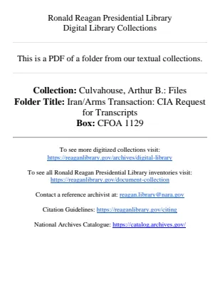Iran/Arms Transaction: CIA Request for Transcripts