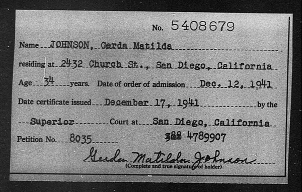 Johnson, Gerda Matilda - 1941