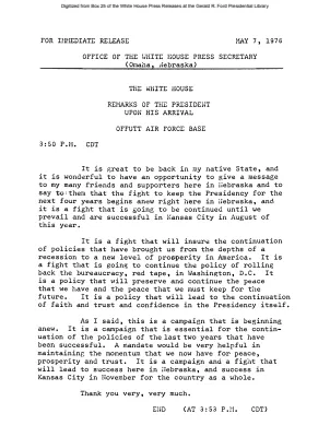 Remarks of the President Upon His Arrival, Offutt Air Force Base [Ford Speech or Statement]