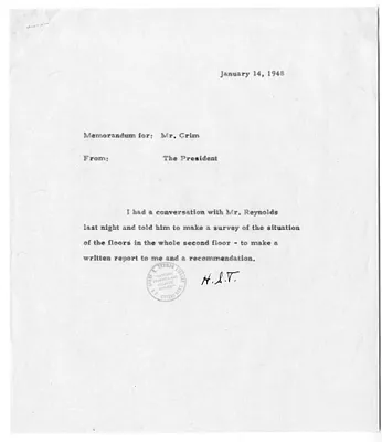 Memorandum from President Harry S. Truman to Howell Crim, with Attachment
