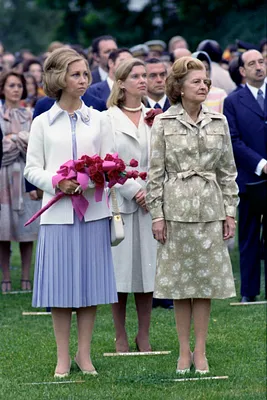 First Lady Betty Ford and Queen Sophia of Spain Standing on the South Lawn of the White House during the State Arrival Ceremony for King Juan Carlos I of Spain