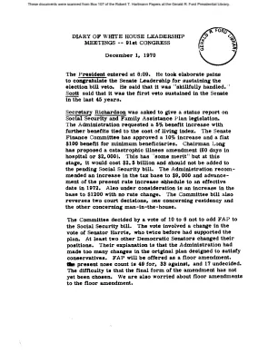 White House - Congressional Leadership Meeting, 12/1/70 (includes minutes)
