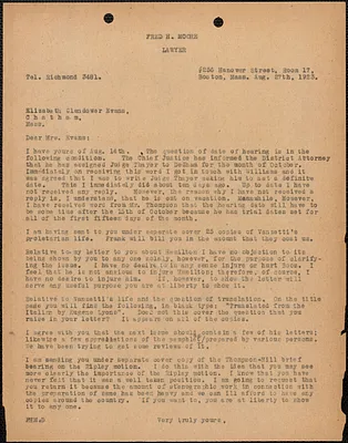 Fred H. Moore typed letter (copy) to Elizabeth Glendower Evans, Boston, Mass., August 27, 1923