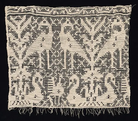 Fragment of a Border with Standing and Seated Birds Amidst Vegetation