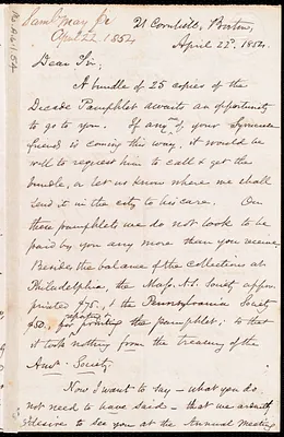 Letter from Samuel May, Jr., 21 Cornhill, Boston, to Samuel Joseph May, April 22, 1854