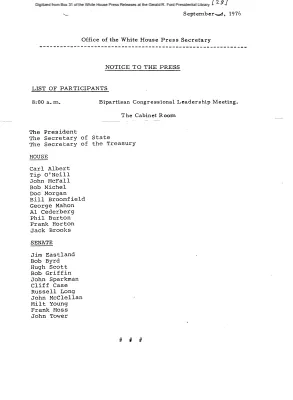 Bipartisan Congressional Leadership Meeting - list of participants [Meeting Attendee List]