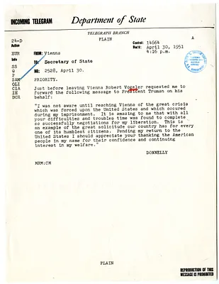 Telegram from Walter Donnelly to Secretary of State Dean Acheson