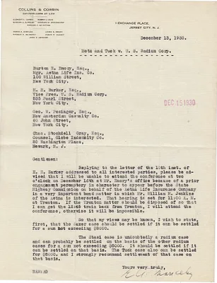 Letters Received to Burton E. Emory, H.H. Barker, Geo. W. Pesinger, Chas. Stockdell Gray, December 13, 1930