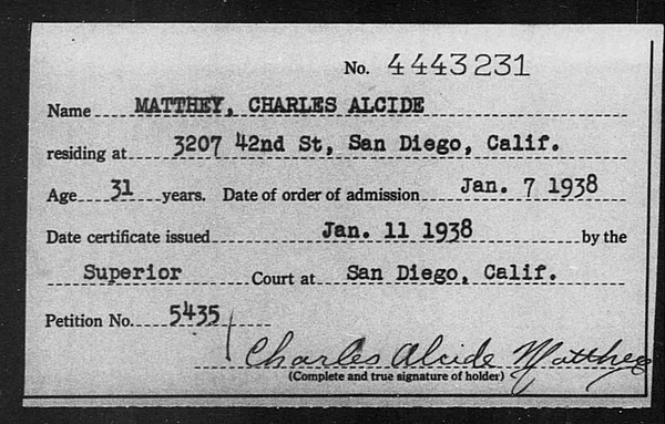 Matthey, Charles Alcide - 1938