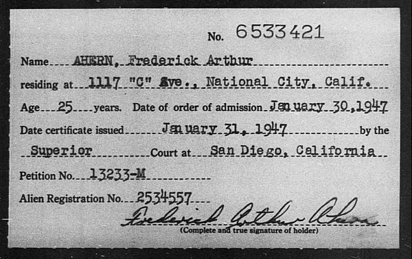 Ahern, Frederick Arthur - 1947