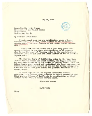 Letter from Dave Foutz to President Harry S. Truman