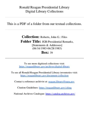JGR/Presidential Remarks, [Statements & Addresses] (06/16/1983-06/28/1983)