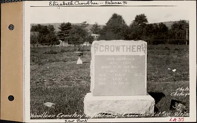 George C. Crowther, Woodlawn Cemetery, new section, lot 50, Enfield, Mass., Sept. 7, 1928