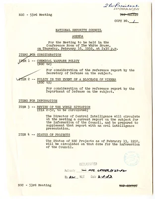 Agenda for the Fifty-Third Meeting of the National Security Council