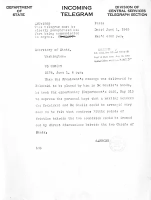 Telegram from Jefferson Caffery to Secrertary of State Edward Stettinius