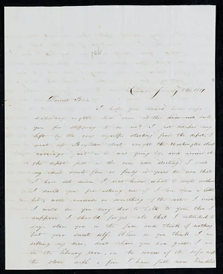 Letter to 'Bela' [Isabel M. Carret, Dedham, Mass.] from 'Willie' [William L. G. Peirce, Lincoln, Mass.], January-February 1851