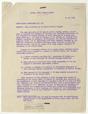 Central Intelligence Agency, Intelligence Memorandum Number 174