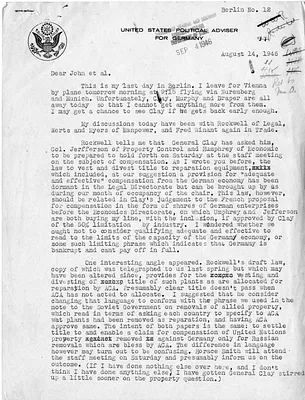 Letter from Charles Kindleberger to John C. de Wilde