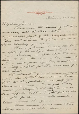 L. Magruder Passano autograph letter signed to [Gardner] Jackson, Cambridge, Mass., February 12, 1929
