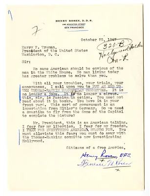 Letter from Henry and Florence Rosen to President Harry S. Truman