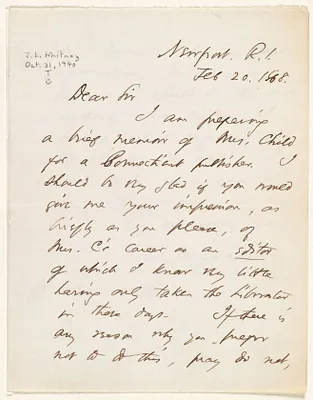 Letter from Thomas Wentworth Higginson, Newport, R.I., to William Lloyd Garrison, Feb. 20, 1868