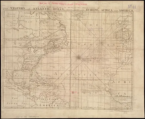 A new map or chart in Mercators projection, of the Western or Atlantic Ocean, with part of Europe, Africa and America