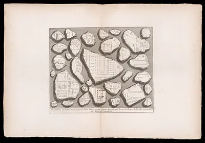 Frammenti di marmo della pianta di Roma antica, scavati saranno due secoli nelle rovine del Tempio di Romolo, et ora esistenti nel Museo di Campidoglio