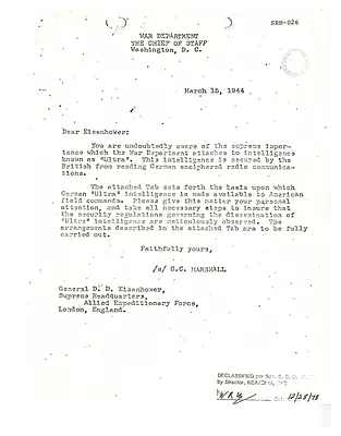 Letter from George C. Marshall to Dwight D. Eisenhower with Attachment