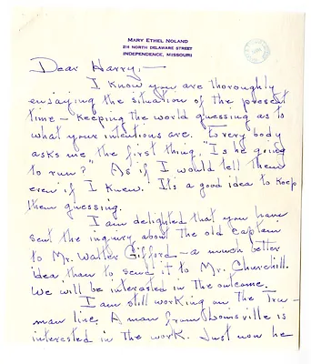 Letter from Mary Ethel Noland to Harry S. Truman