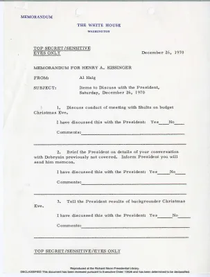 Items to Discuss with the President 9 September 70 - Dec 70 [1 of 3]
