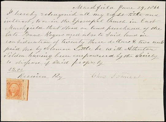 Relinquishment of Chas L. Trouant's title to Trinity Church in Marshfield