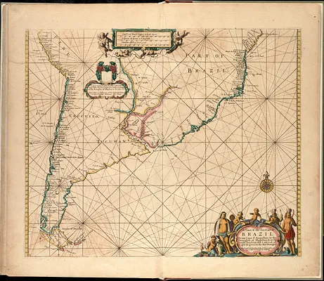 A chart of the sea coast of Brazil from Cape St. Augustine to the straights of Magellan, & in the South Sea, from the latitud of eight degrees, to the said straights