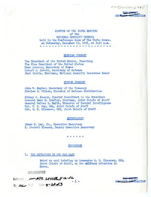 Minutes of the One Hundred and Tenth Meeting of the National Security Council