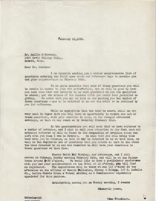 Letters Sent to Rollin H. Stevens, February 18, 1934