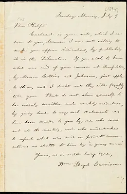 Letter from William Lloyd Garrison to Amos Augustus Phelps, Tuedsday Morning, July 9, [1839]