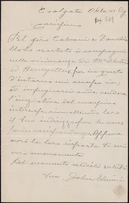 John [Elevieri?] autograph note signed, in Italian, to [Sacco-Vanzetti Defense Committee], Coalgate, Okla., August 21, [1920-1927]
