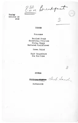 White House Dinner and Supper Menu