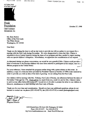Letters and Video Done 1999: Frank Foundation/Russian Children 01/1998