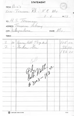 Receipt from Don's Liquors for Harry S. Truman