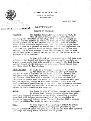 Memorandum, State Department Summary of Telegrams