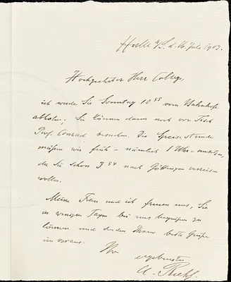 Riehl, Alois, 1844-1924 autograph letter signed to Hugo Münsterberg, Halle/S. Ger., 16 July 1903