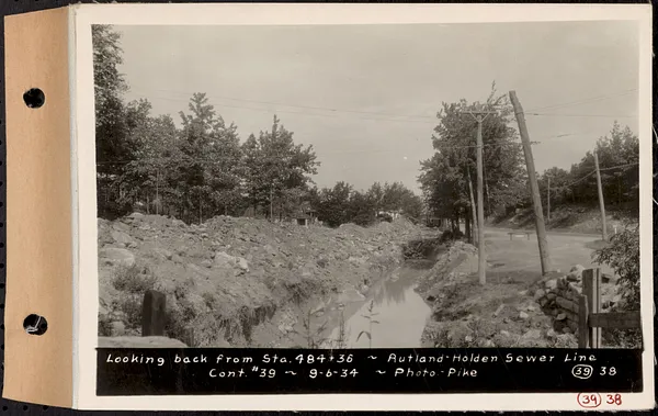 Contract No. 39, Trunk Line Sewer, Rutland, Holden, looking back from Sta. 484+36, Rutland-Holden Sewer Line, Rutland, Mass., Sep. 6, 1934