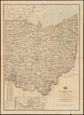 Post route map of the state of Ohio showing post offices with the intermediate distances on mail routes in operation on the 1st. of December, 1897