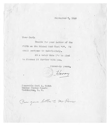 Correspondence Between President Harry S. Truman and Senator Carl Hatch