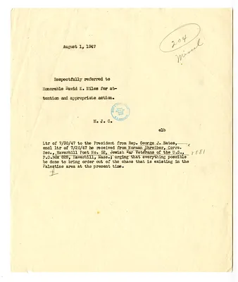 Referral Memorandum from Matthew Connelly to David Niles