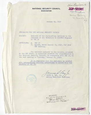 Memorandum from James Lay to the National Security Council