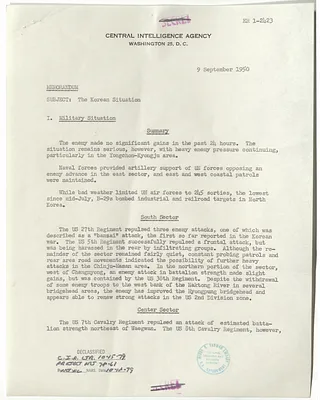 Memorandum from R. H. Hillenkoetter, Korean Situation
